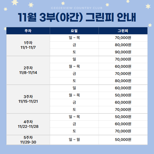 11월 3부(야간) 그린피 안내