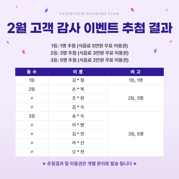 2월 고객 감사 이벤트 추첨 결과